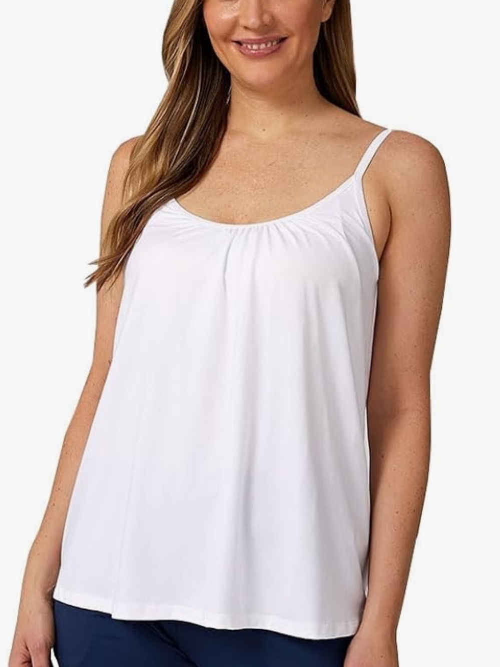 Relaxed fit flowy cami with bra (built in cups) and adjustable straps. White L